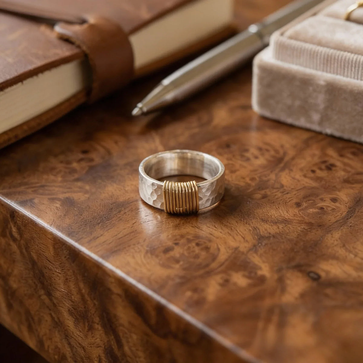 Boho Ring with Golden Threads