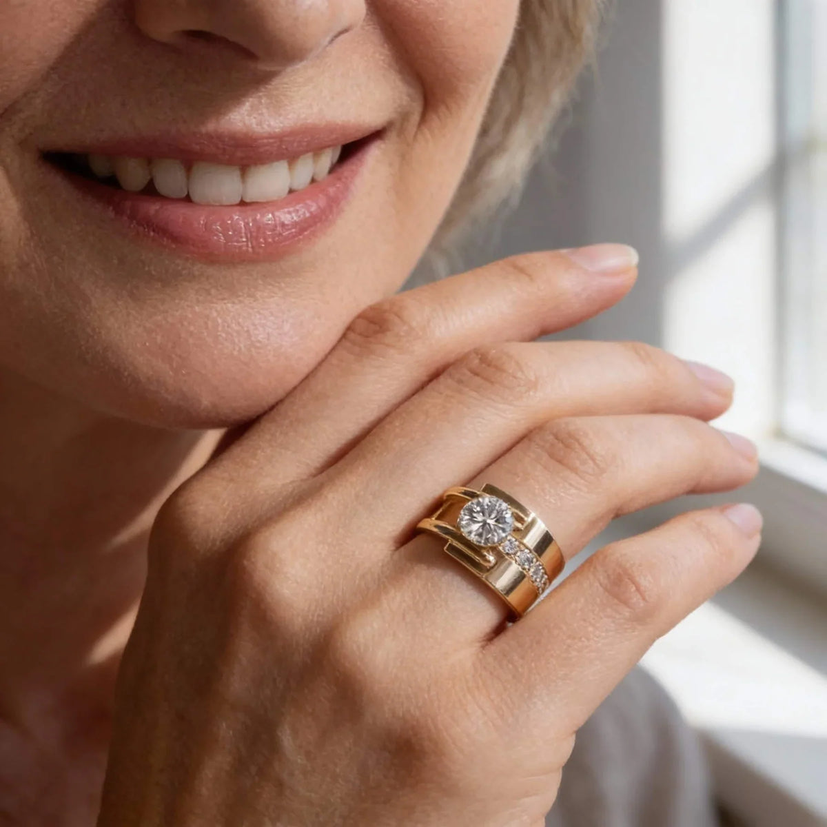 Asymmetric Vintage Gold Ring with Cubic Zirconia