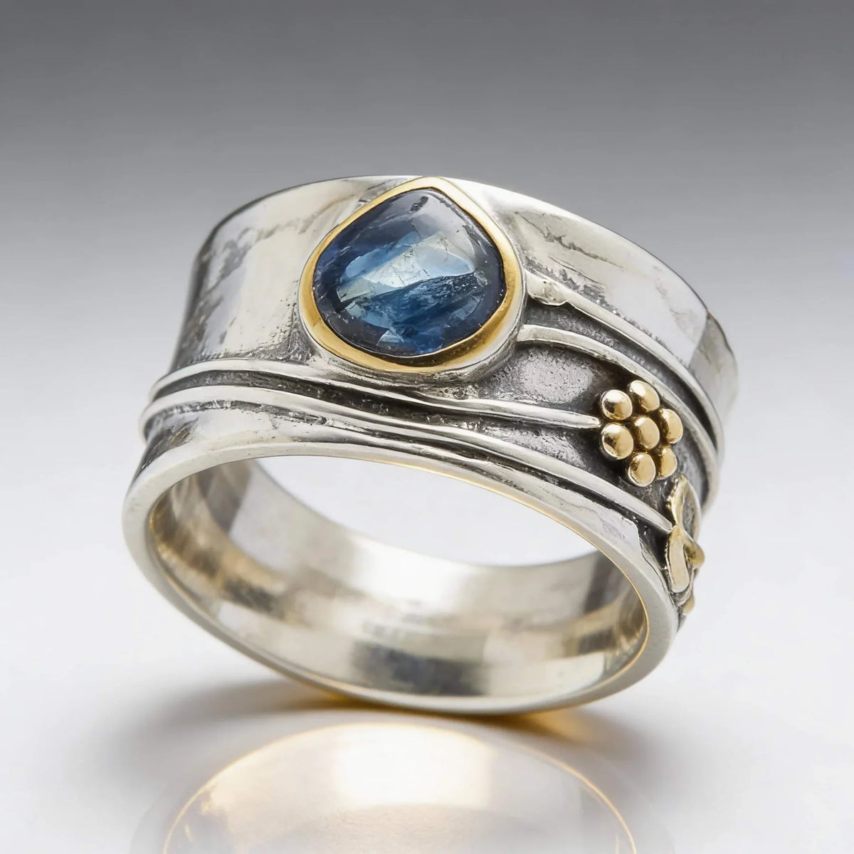 Boho Meditation Ring with Sapphire Cabochon