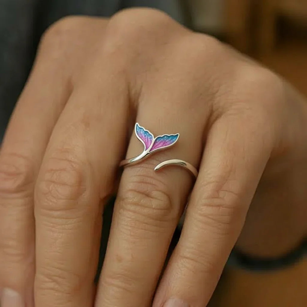 Adjustable Ring with Colorful Dolphin Tail