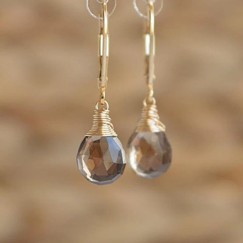 Faceted Smoky Quartz Dangle Earrings with Wire Wrap