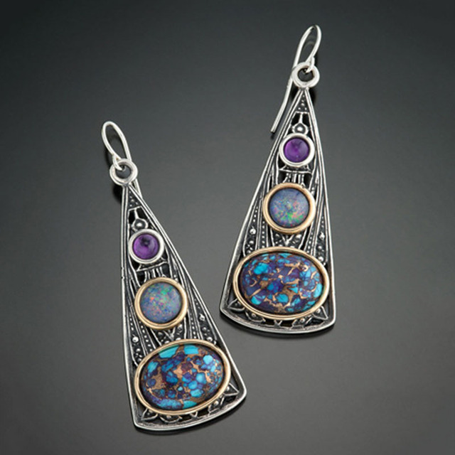 Boho-Chic Earrings with Amethyst and Turquoise Stones