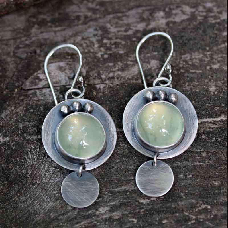 Green Moonstone Earrings with Rustic Design