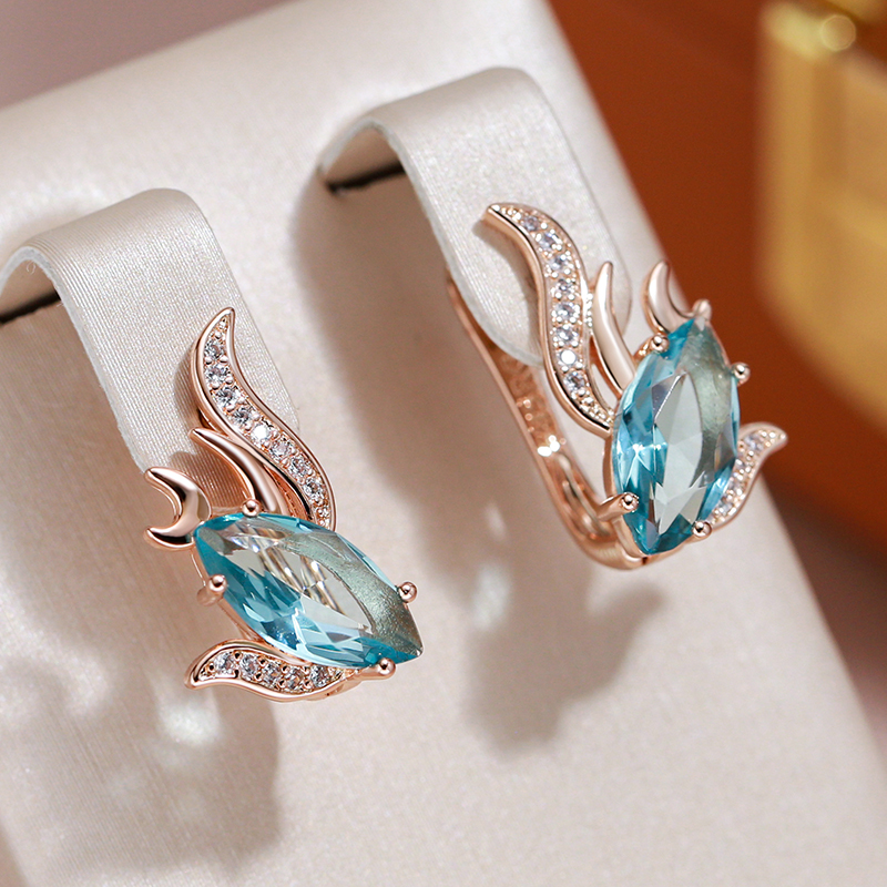 Elegant earrings with blue turquoise and sparkling cubic zirconia stones