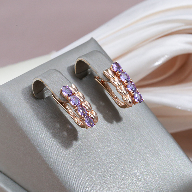Elegant earrings with sparkling purple cubic zirconia stones