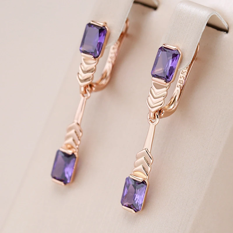 Purple Crystal Earrings with Pink-Tone Finish