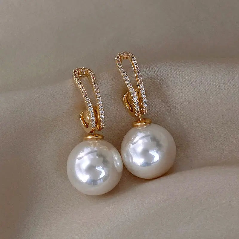 Elegant Pearl Earrings with Brilliant Cubic Zirconia Crystals for Women
