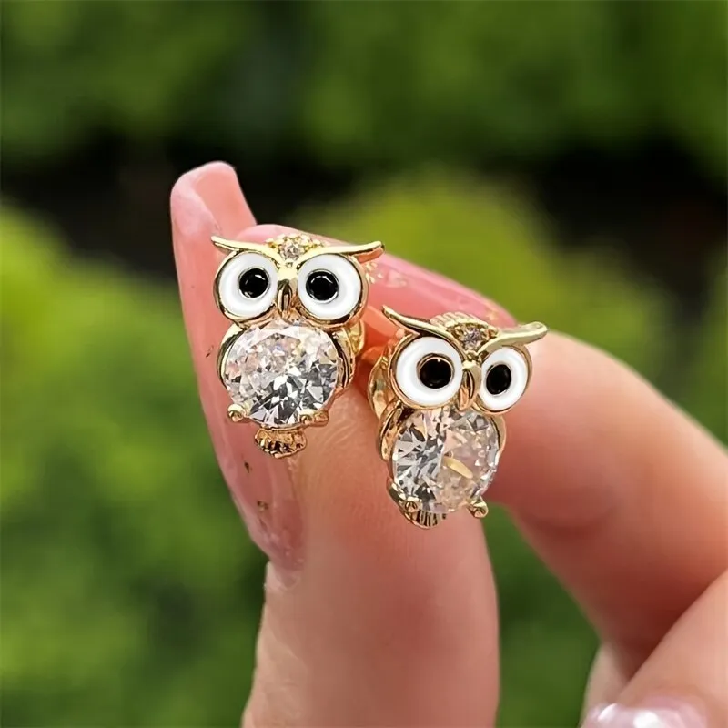 Shiny crystal owl earrings for women and girls