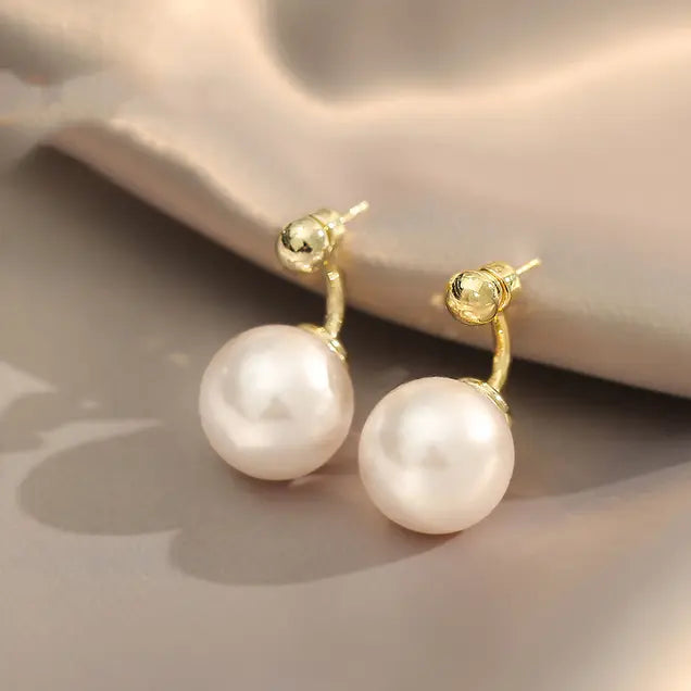 Elegant pearl earrings with a stylish double-pearl design for women