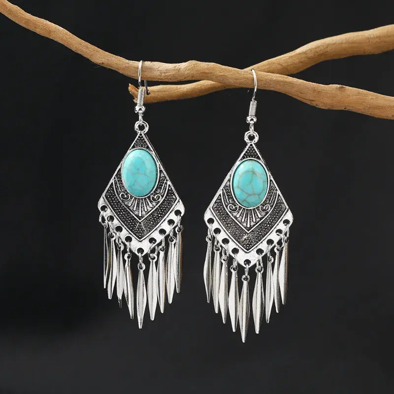 Vintage Boho Turquoise Earrings with Teardrop Dangles