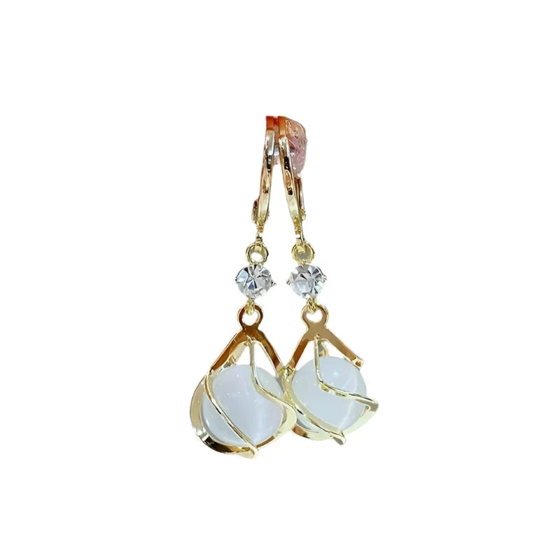 Elegant Dangle Earrings with Cubic Zirconia and Cabochons