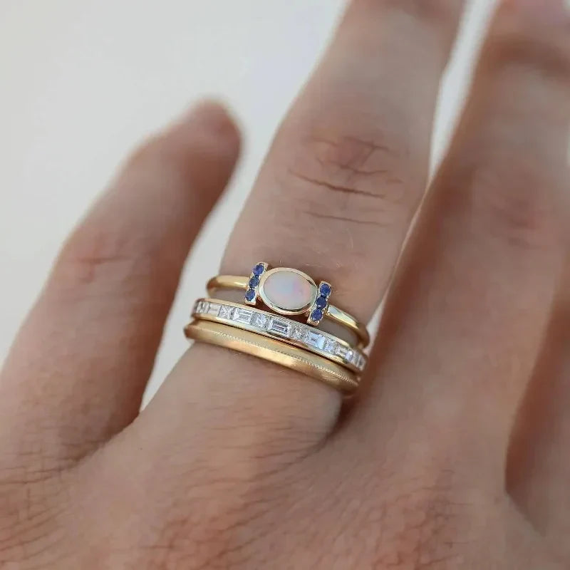 Vintage White Opal Ring Set in Gold