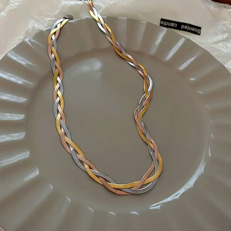 Multi-Strand Braided Snake Chain with an Elegant Tricolor Design
