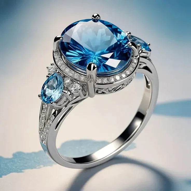 Vintage Silver Ring with Blue Topaz Stone