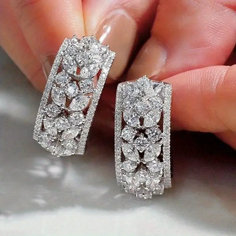 Wide Earrings with Brilliant Floral Pattern