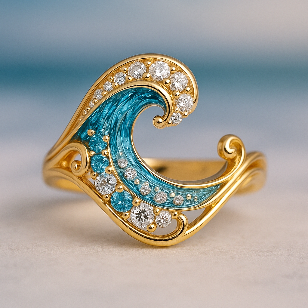 Ring with Bright Blue Wave