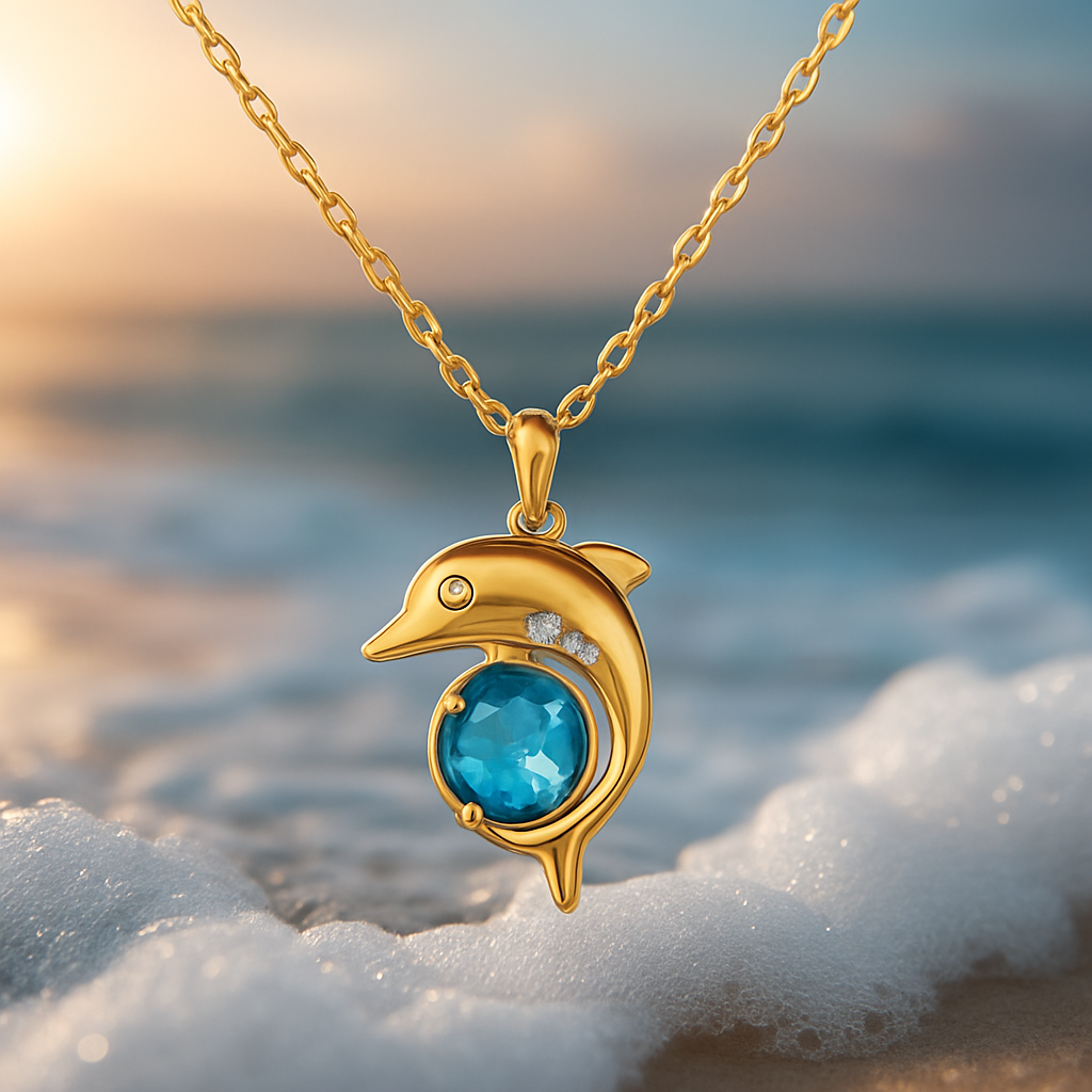 Sparkling Dolphin Pendant with Blue Crystal and Sparkling Stones
