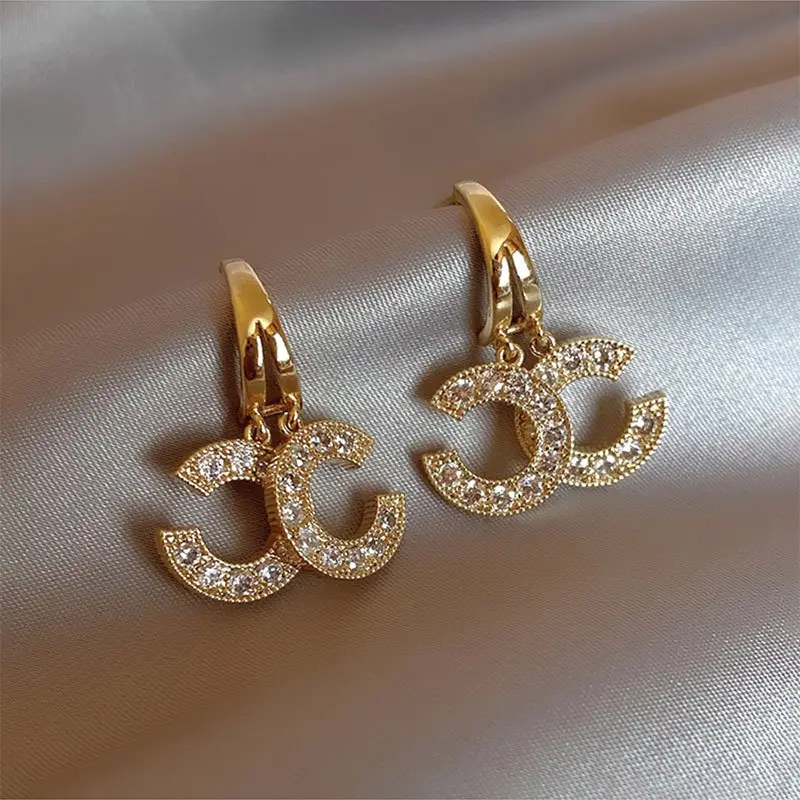 Brilliant Double-C Earrings with Rhinestones for Women