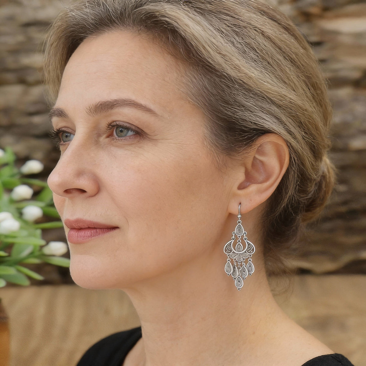 Antique Oriental Dangle Earrings with Detailed Decorations