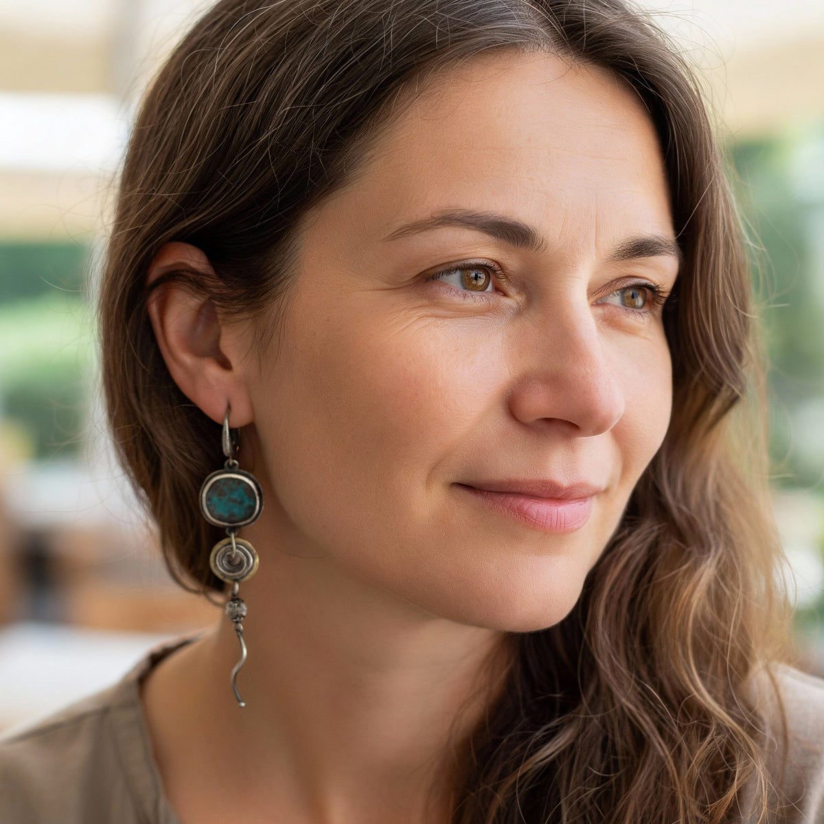 Handmade Asymmetrical Earrings with Cross and Spiral Motifs