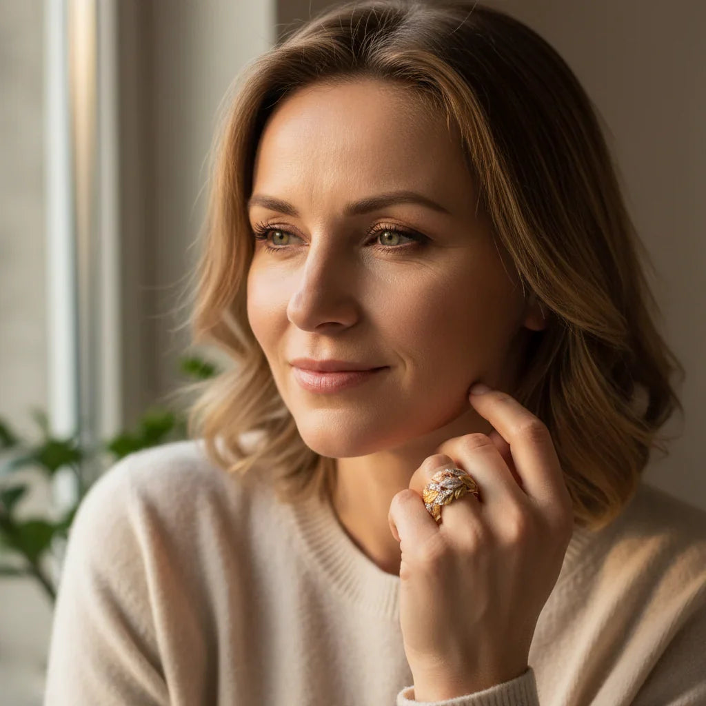 Tricolor Leaf Ring – Natural Elegance in Gold, Silver, and Copper