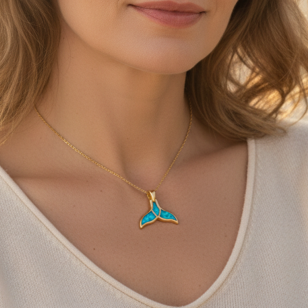 Dolphin Tail Necklace with Ocean Blue Opal for Women
