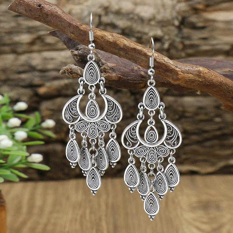 Antique Boho-Style Dangle Earrings with Ornate Patterns