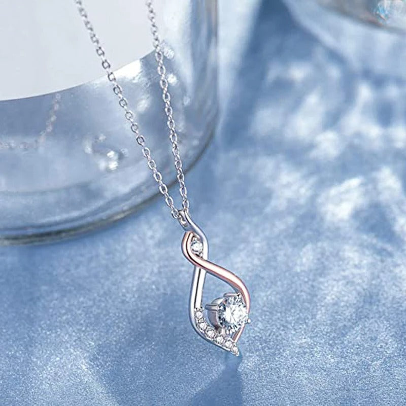 Sparkling Crystal Necklace with Twisted Solitaire Pendant