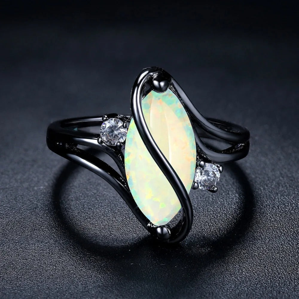 Black Vintage Ring with Silver Opal