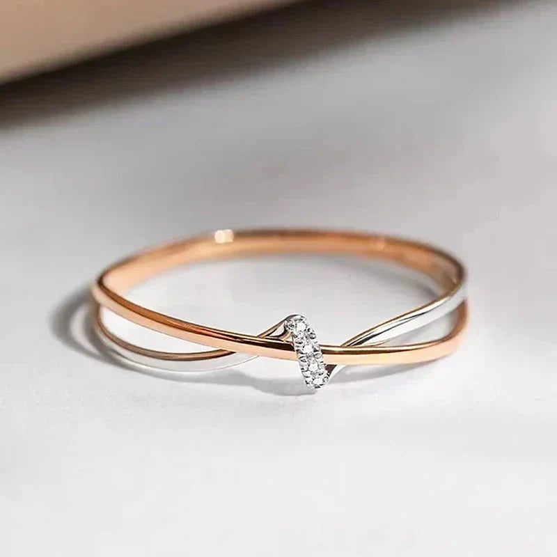 Elegant Women's Rose Gold and Silver Ring with Diamonds