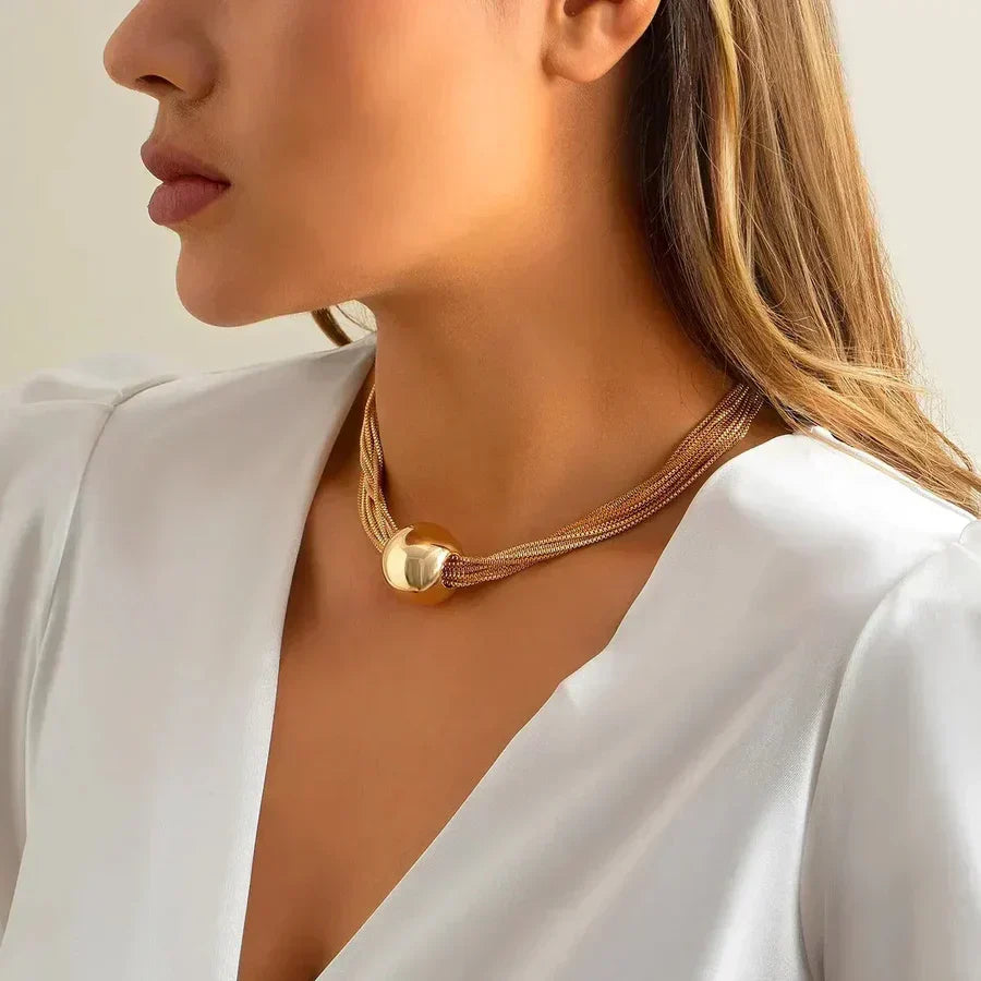 Elegant Multi-Row Necklace with Shimmering Ball Pendant