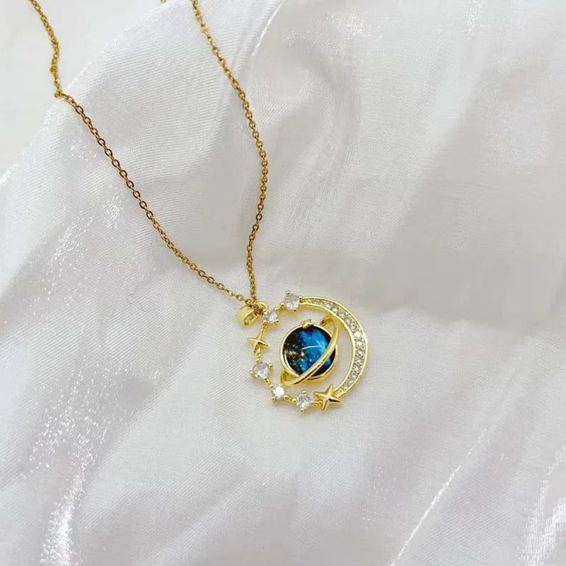 Starry Sky Planet Necklace with Sparkling Cubic Zirconia Stones