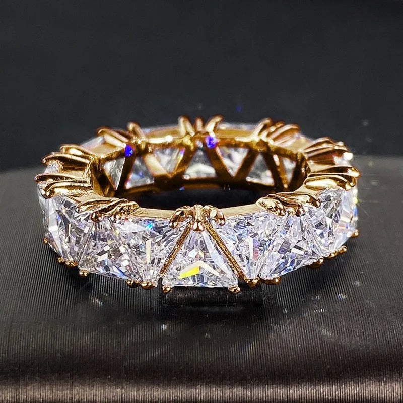 Triangular Vintage Gold Ring with Stones