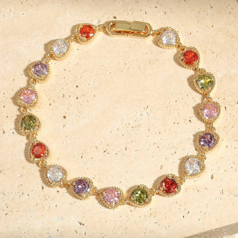 Luxury heart-shaped crystal bracelet with brightly coloured stones