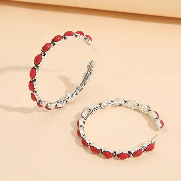 Boho Earrings with Vintage-Style Oval Stones