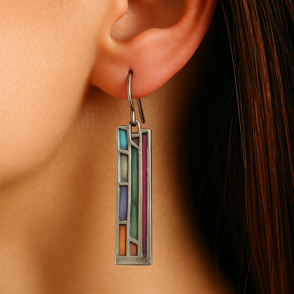Fascinating Rectangular Earrings with Colorful Enamel Design