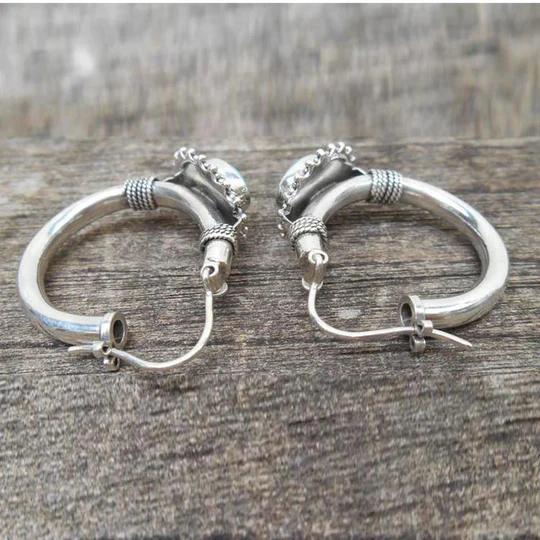 Vintage turquoise hoop earrings in an ethnic boho style