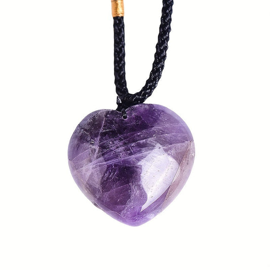Natural Amethyst Heart Necklace with Adjustable Cord and Gemstone Pendant