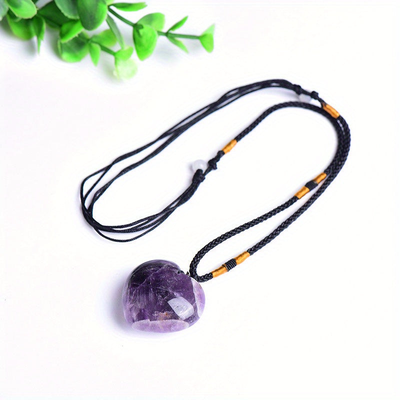 Natural Amethyst Heart Necklace with Adjustable Cord and Gemstone Pendant