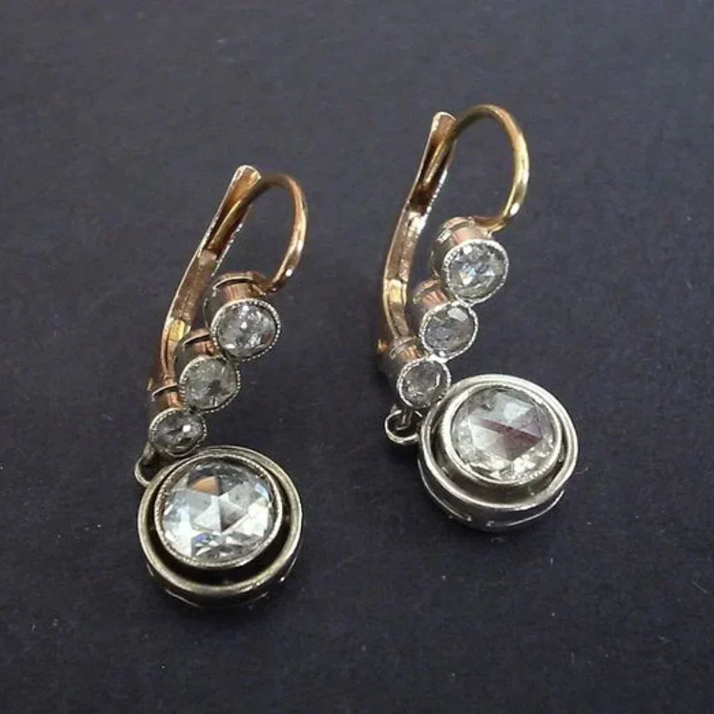 Antique Earrings with Brilliant Rose-Cut Diamonds and Hook Clasps