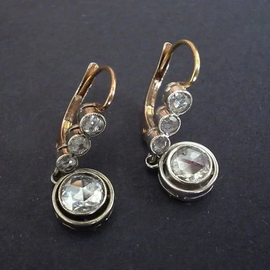 Antique Earrings with Brilliant Rose-Cut Diamonds and Hook Clasps