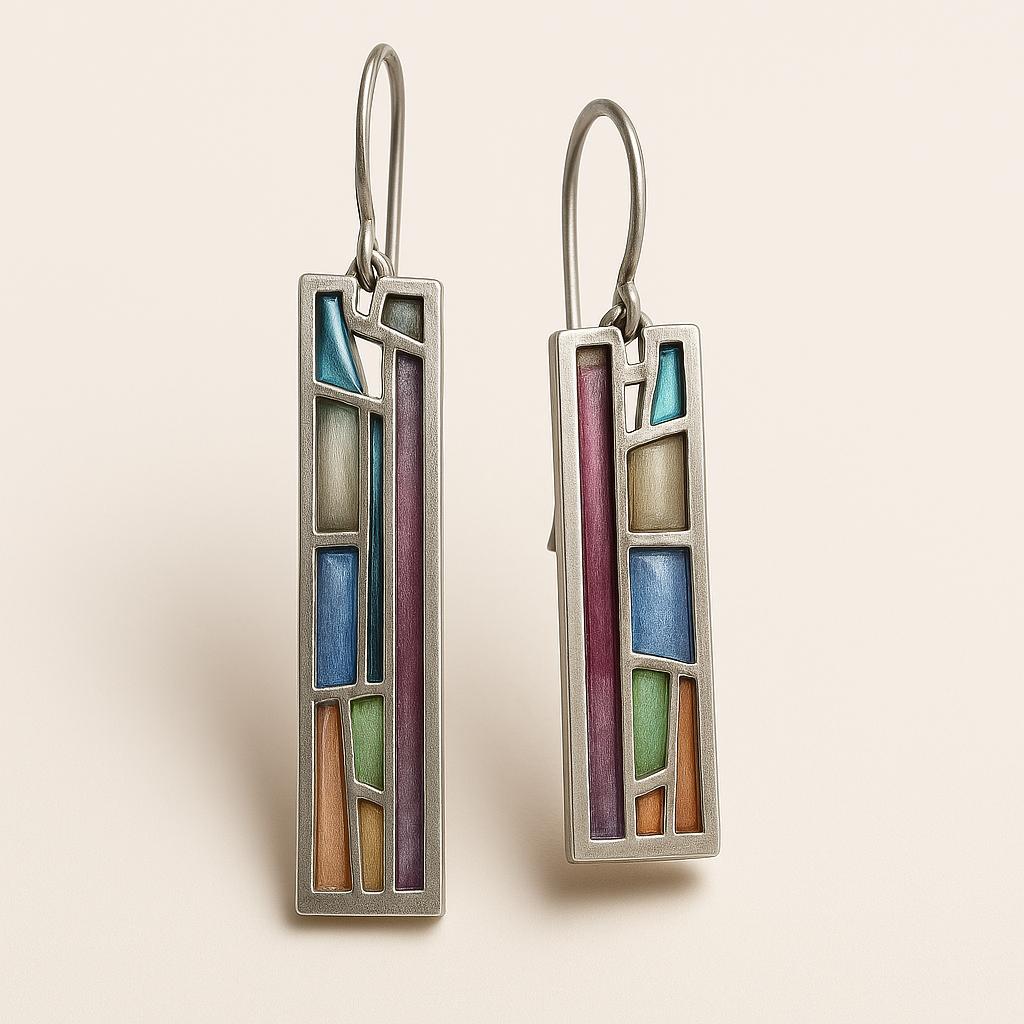 Fascinating Rectangular Earrings with Colorful Enamel Design