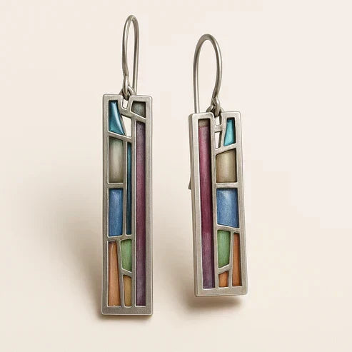 Colourful enamel mosaic earrings in a boho style