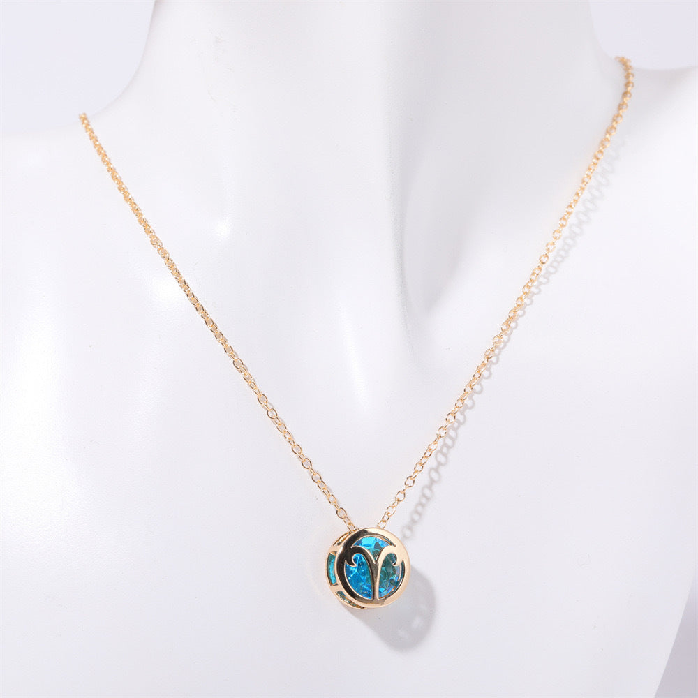 Double-Sided Zodiac Sign Necklace with Birthstone Details