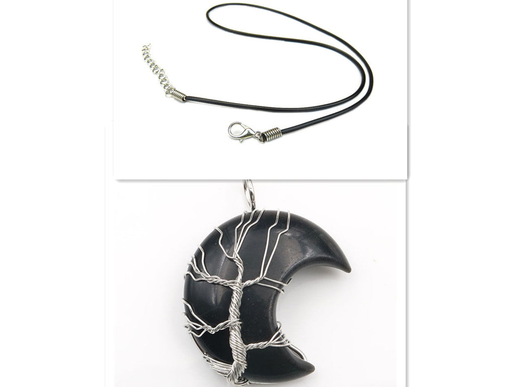 Moon-Shaped Tree of Life Healing Stone Pendant with Chain