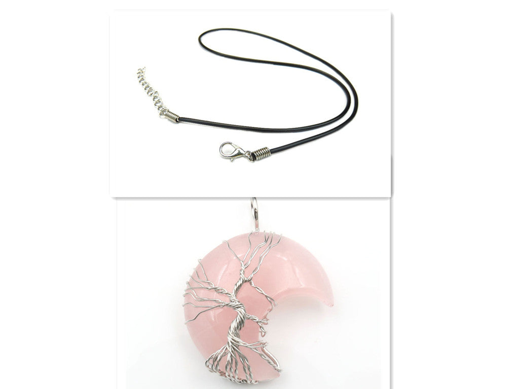 Moon-Shaped Tree of Life Healing Stone Pendant with Chain