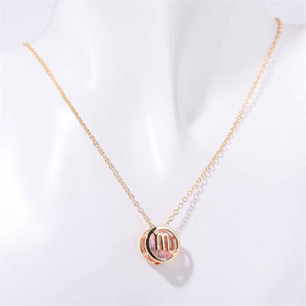 Delicate Zodiac Sign Necklace with Sparkling Pendant and Colorful Inlay
