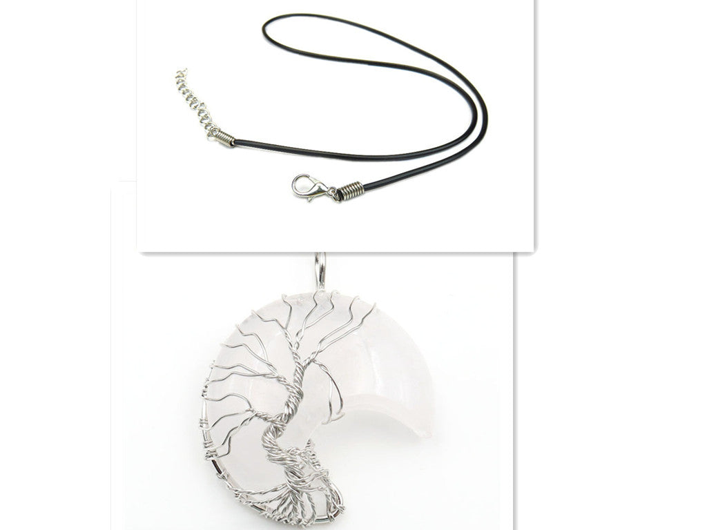 Moon-Shaped Tree of Life Healing Stone Pendant with Chain