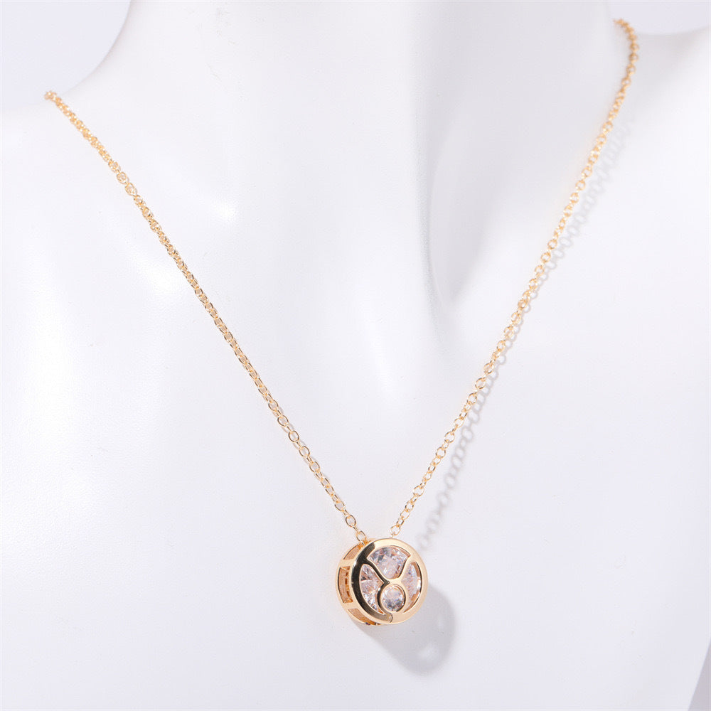 Double-Sided Zodiac Sign Necklace with Birthstone Details