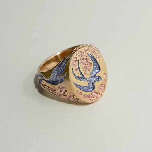 Vintage Hummingbird Ring in Blue